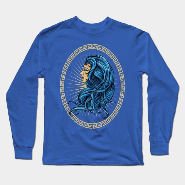 Lady In Blue Oriental, Mega Design Long Sleeve T-Shirt by Hariolf´s Mega Store